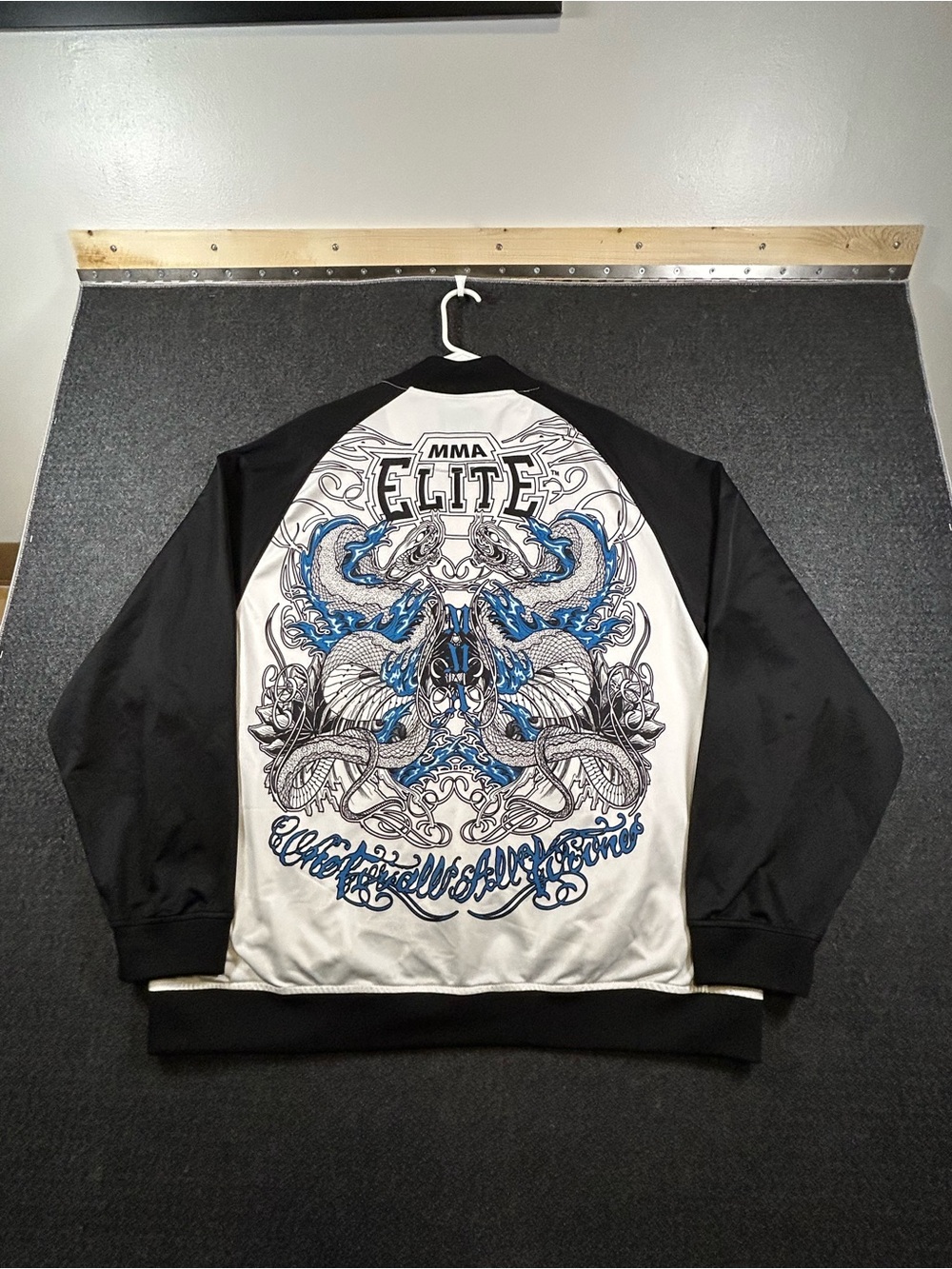 MMA Elite Jacket Mens 2XL XXL White Black Track Full Zip Athletic Graphic Dragon